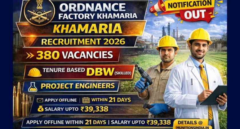 Ordnance Factory Khamaria DBW and Project Engineer Vacancy 2026