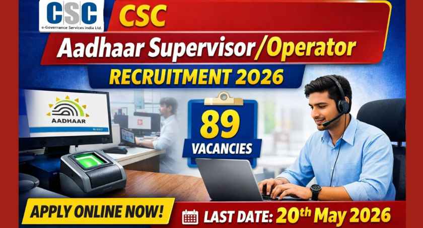 CSC Aadhaar Supervisor/Operator Recruitment 2026 Out